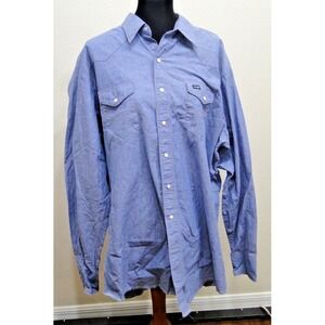 Wrangler Shirt Mens XL Blue Chambray Western Pearl Snap Long Sleeve Denim Cowboy